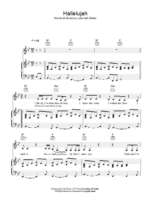 Leonard Cohen Hallelujah (live version) Sheet Music