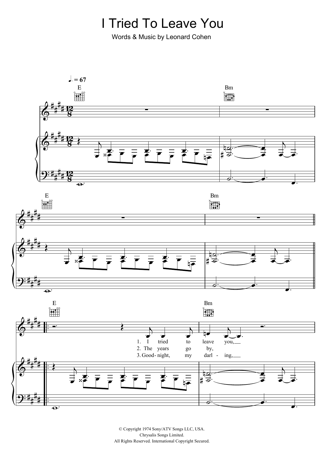 Leonard Cohen I Tried To Leave You Sheet Music