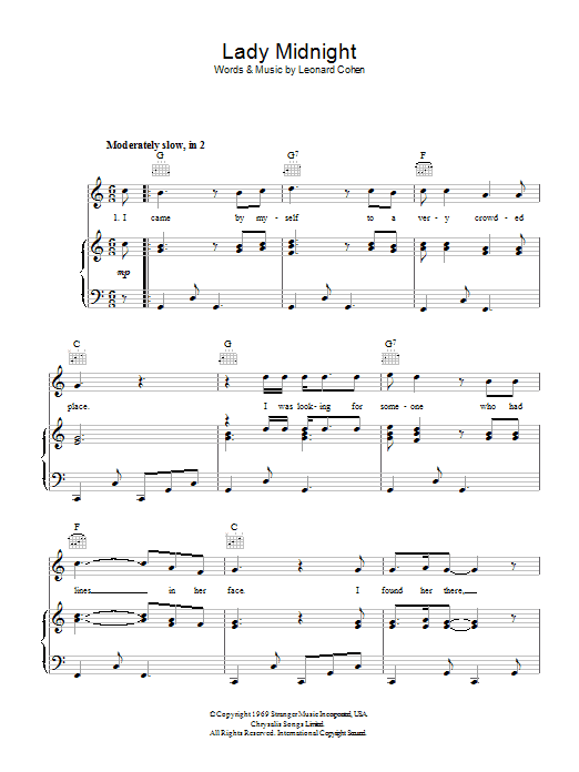 Leonard Cohen Lady Midnight Sheet Music