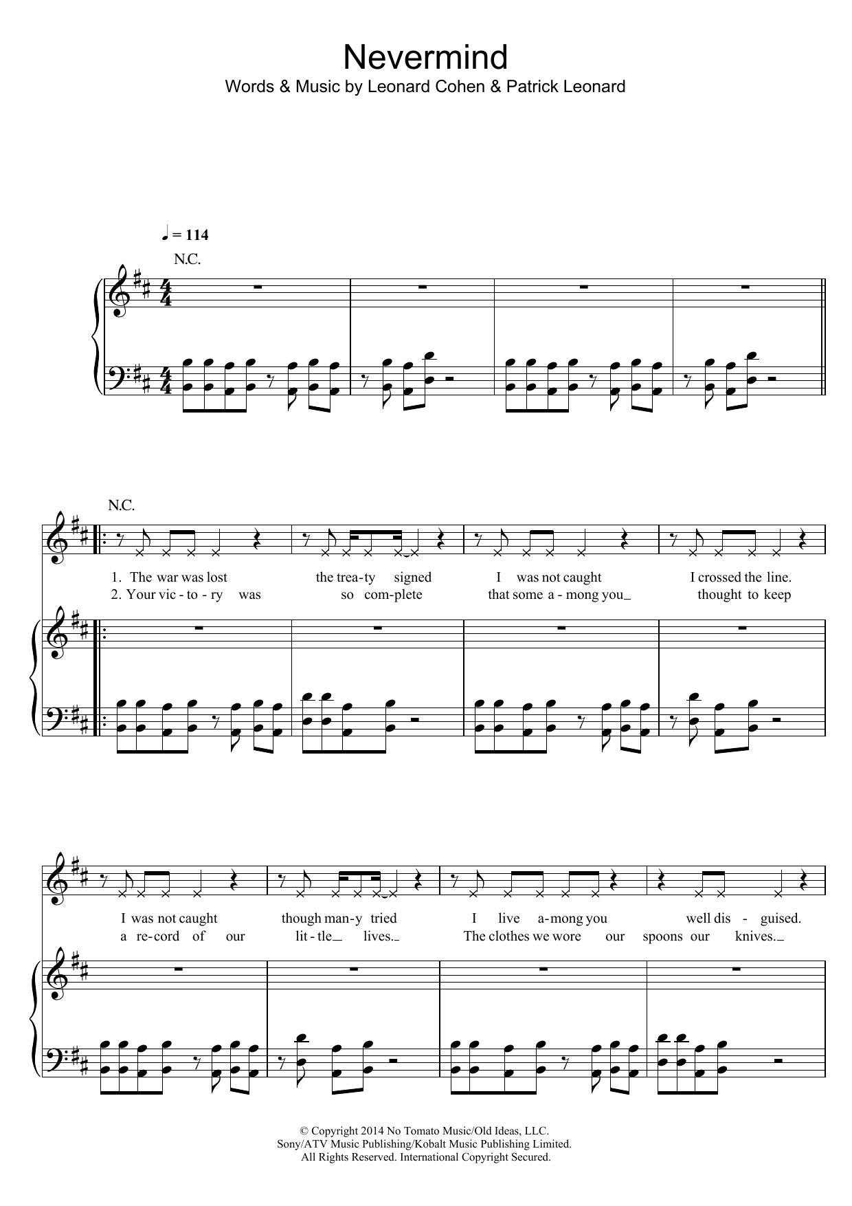 Leonard Cohen Nevermind Sheet Music