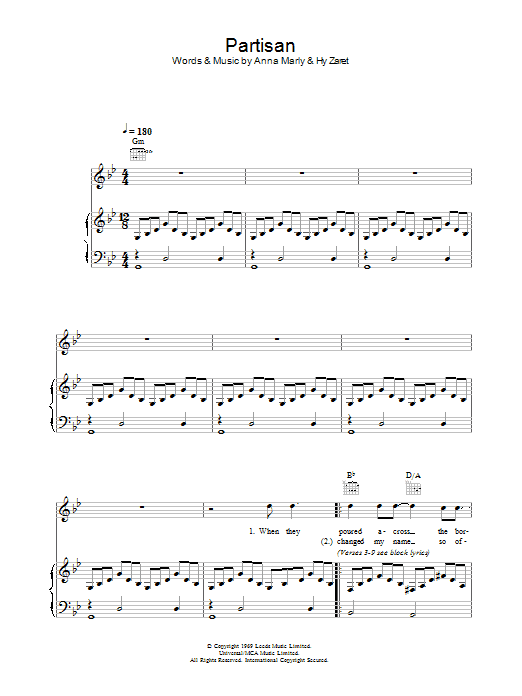 Leonard Cohen Partisan Sheet Music