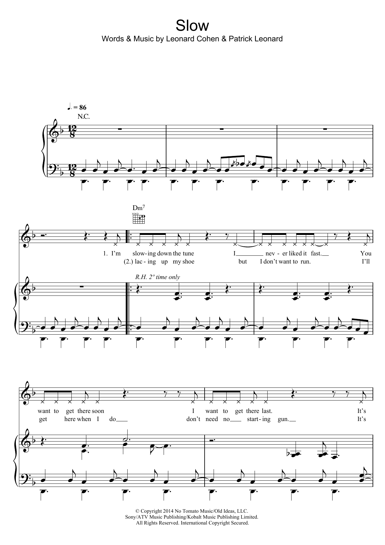 Leonard Cohen Slow Sheet Music