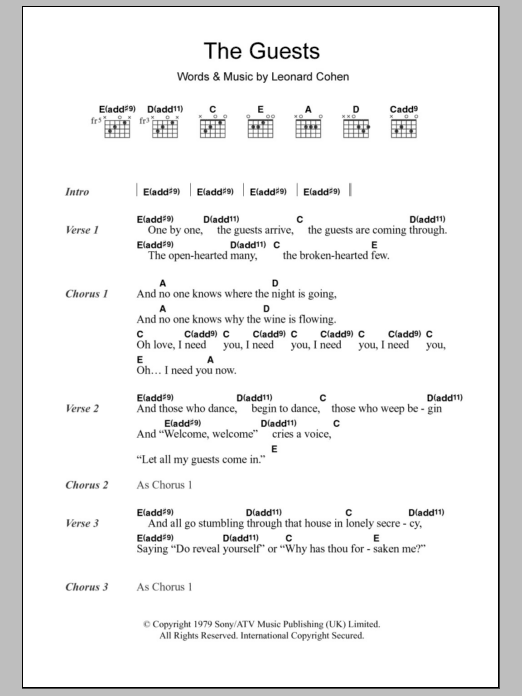Leonard Cohen The Guests Sheet Music
