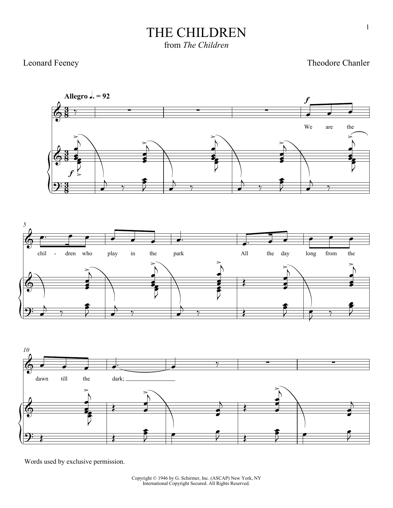Leonard Feeney and Theodore Chanler The Children Sheet Music