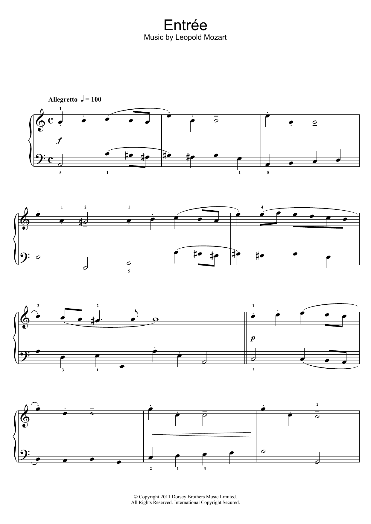 Leopold Mozart Entree Sheet Music