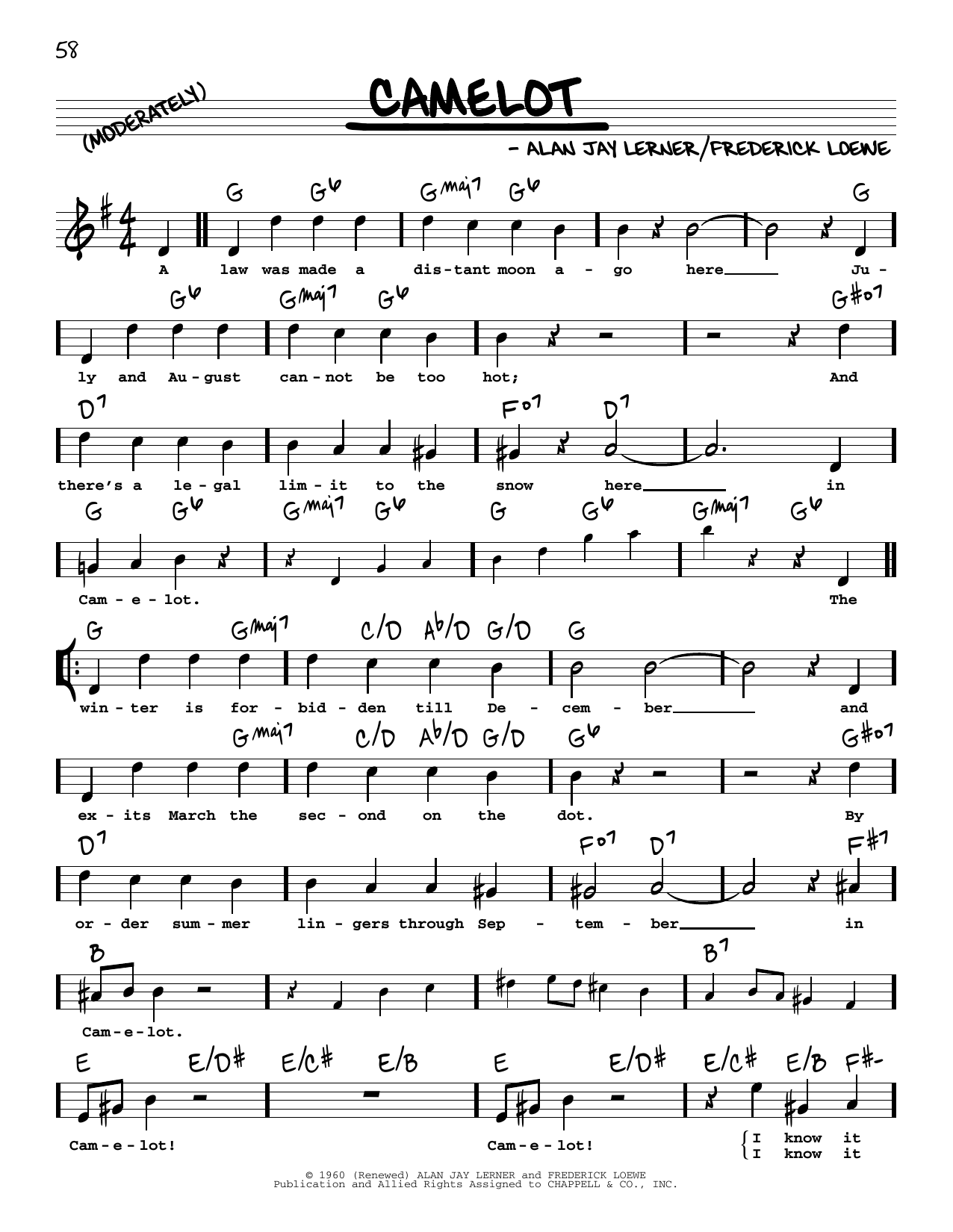 Lerner & Loewe Camelot (High Voice) Sheet Music