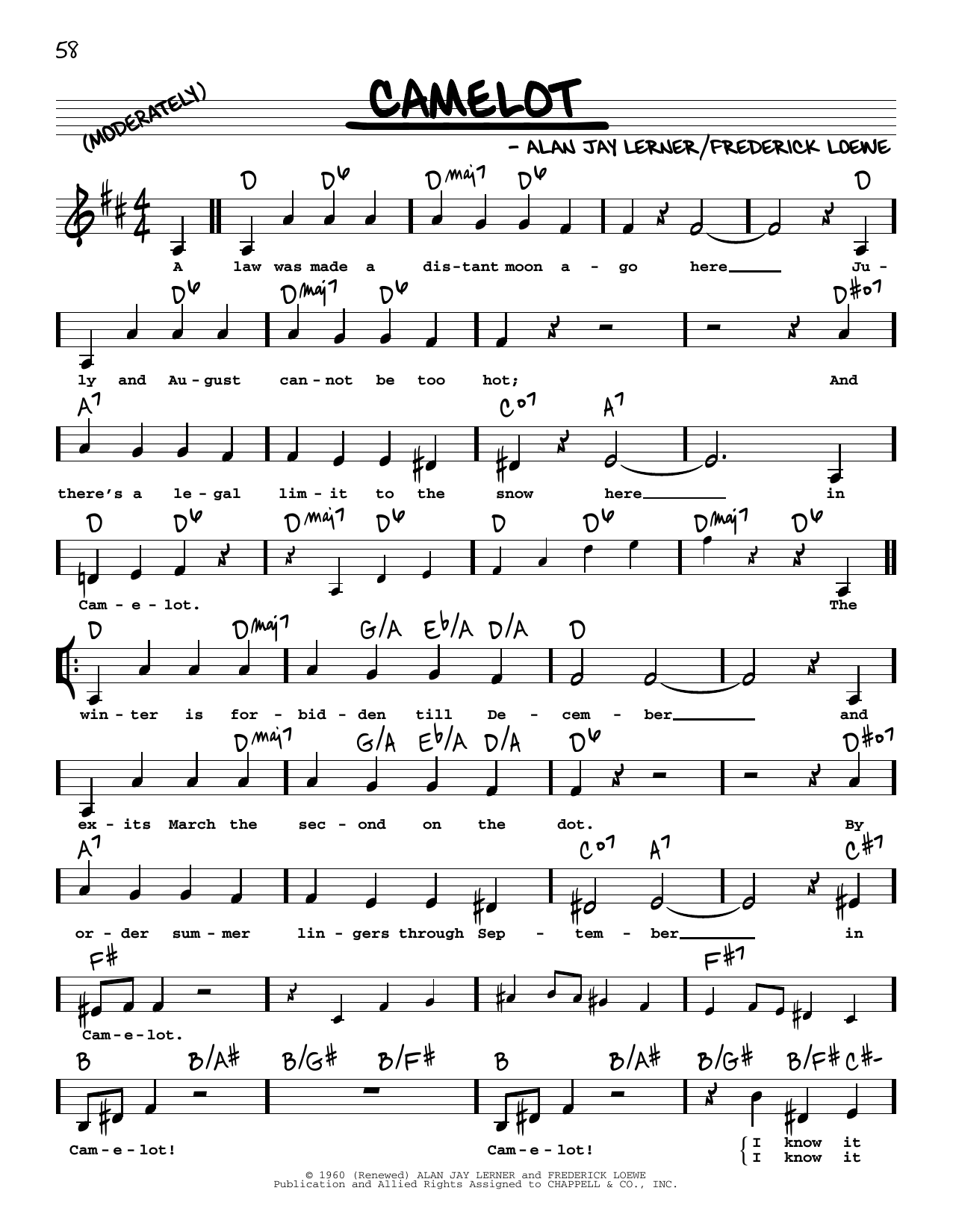 Lerner & Loewe Camelot (Low Voice) Sheet Music