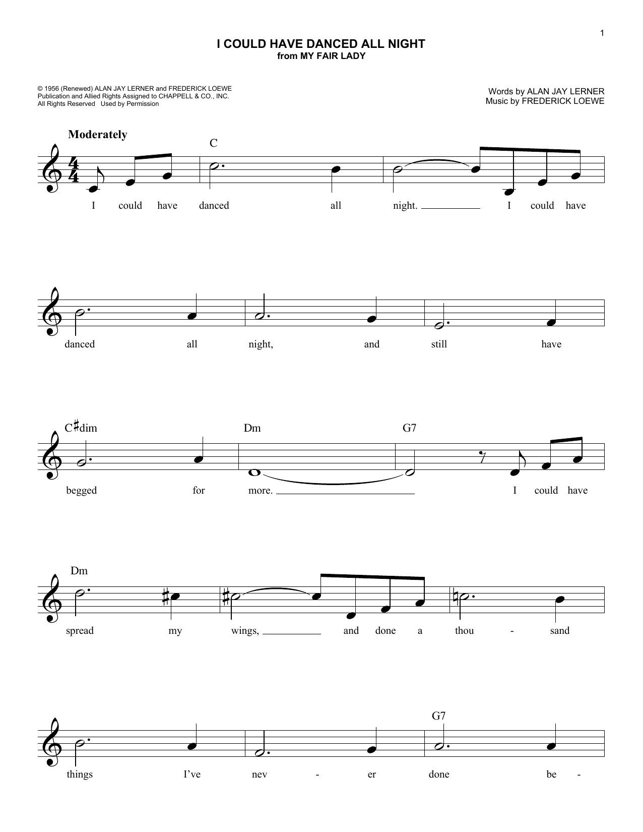 Lerner & Loewe I Could Have Danced All Night (from My Fair Lady) Sheet Music