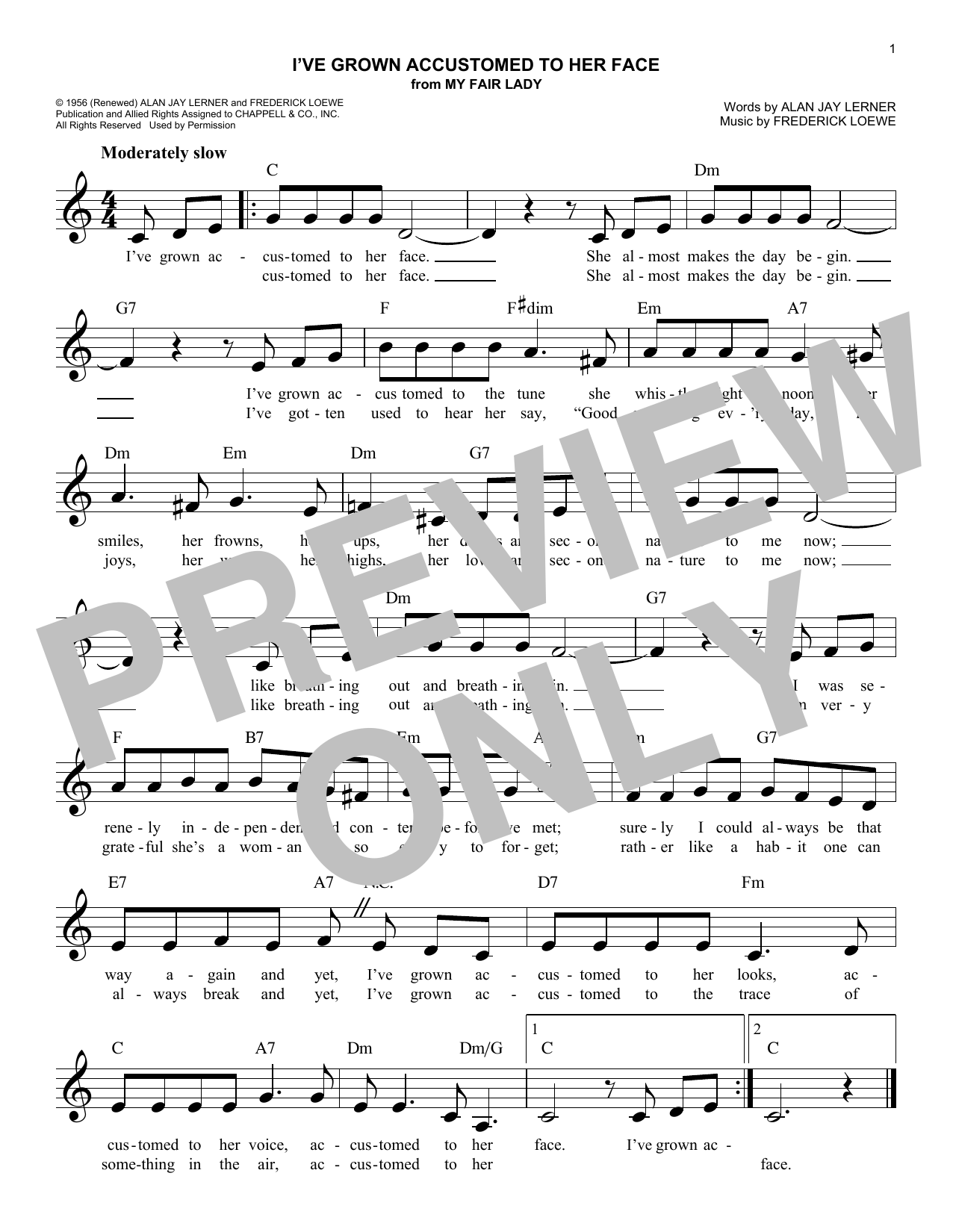 Lerner & Loewe I've Grown Accustomed To Her Face (from My Fair Lady) Sheet Music