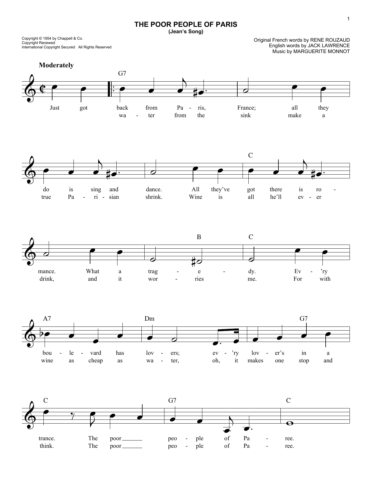 Les Baxter The Poor People Of Paris Sheet Music
