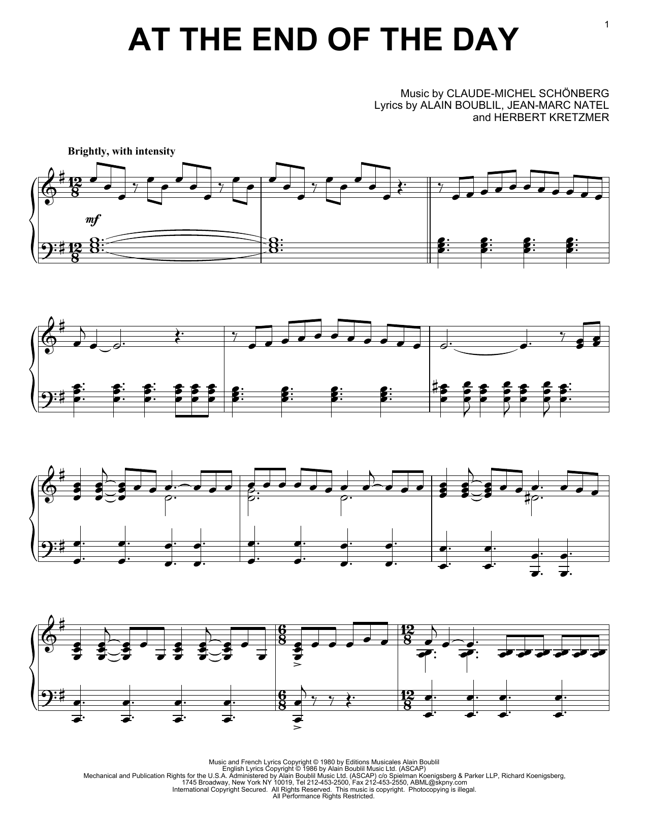 Les Miserables (Musical) At The End Of The Day Sheet Music
