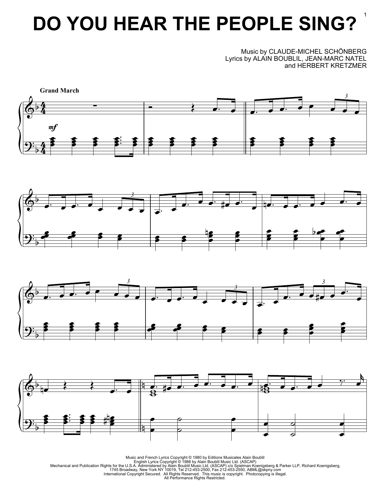 Les Miserables (Musical) Do You Hear The People Sing? Sheet Music