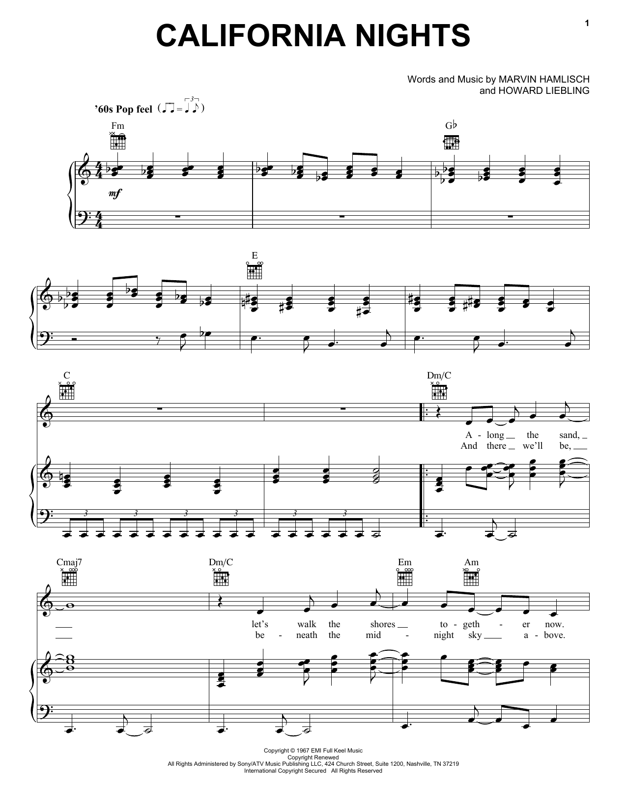 Lesley Gore California Nights Sheet Music