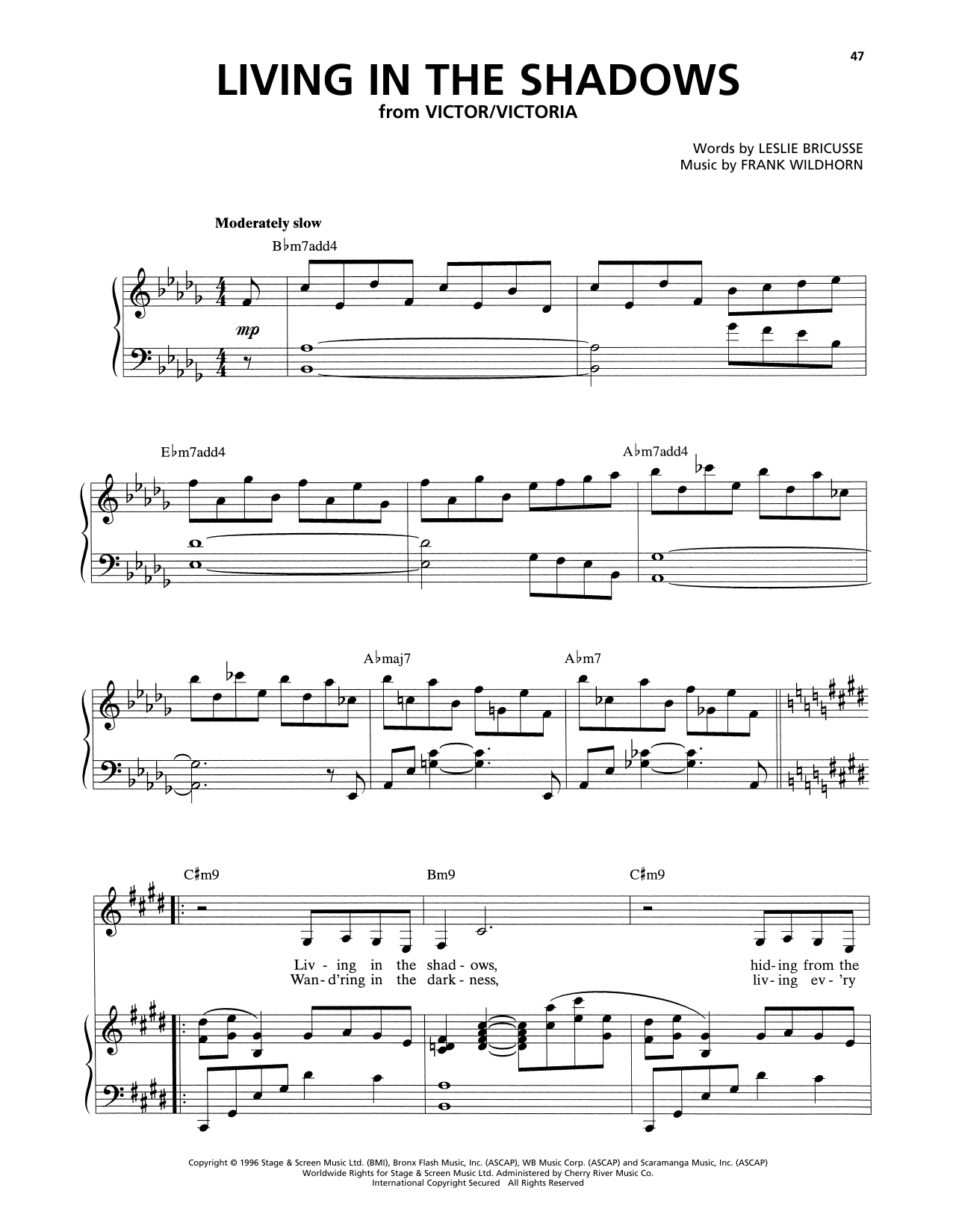 Leslie Bricusse and Frank Wildhorn Living In The Shadows (from Victor/Victoria) Sheet Music