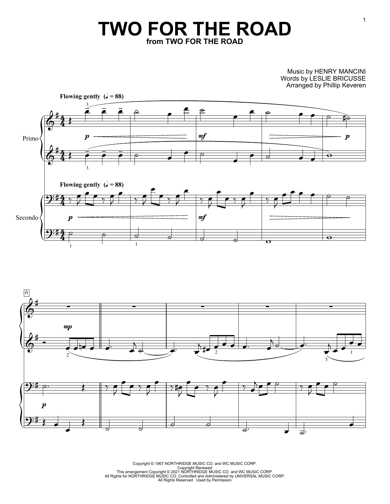 Leslie Bricusse and Henry Mancini Two For The Road (arr. Phillip Keveren) Sheet Music