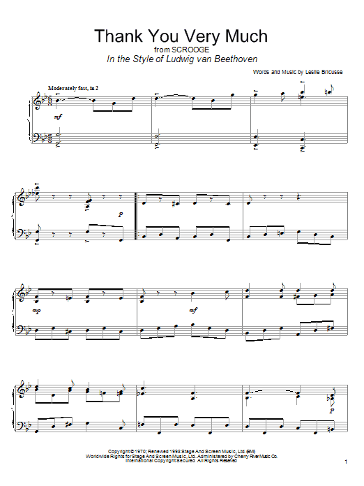 Leslie Bricusse Thank You Very Much (from Scrooge) (in the style of Beethoven) (arr. David Pearl Sheet Music