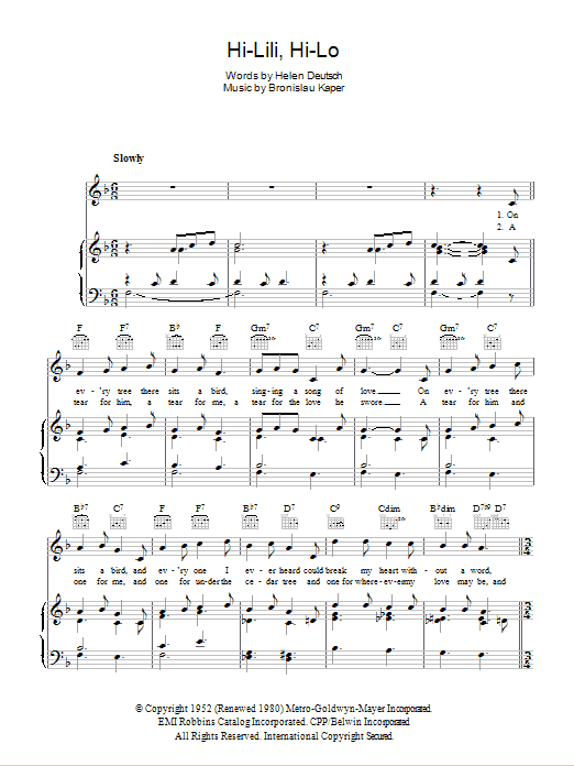Leslie Caron Hi-Lili, Hi-Lo Sheet Music