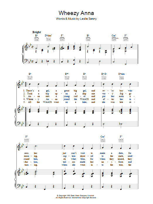 Leslie Sarony Wheezy Anna Sheet Music