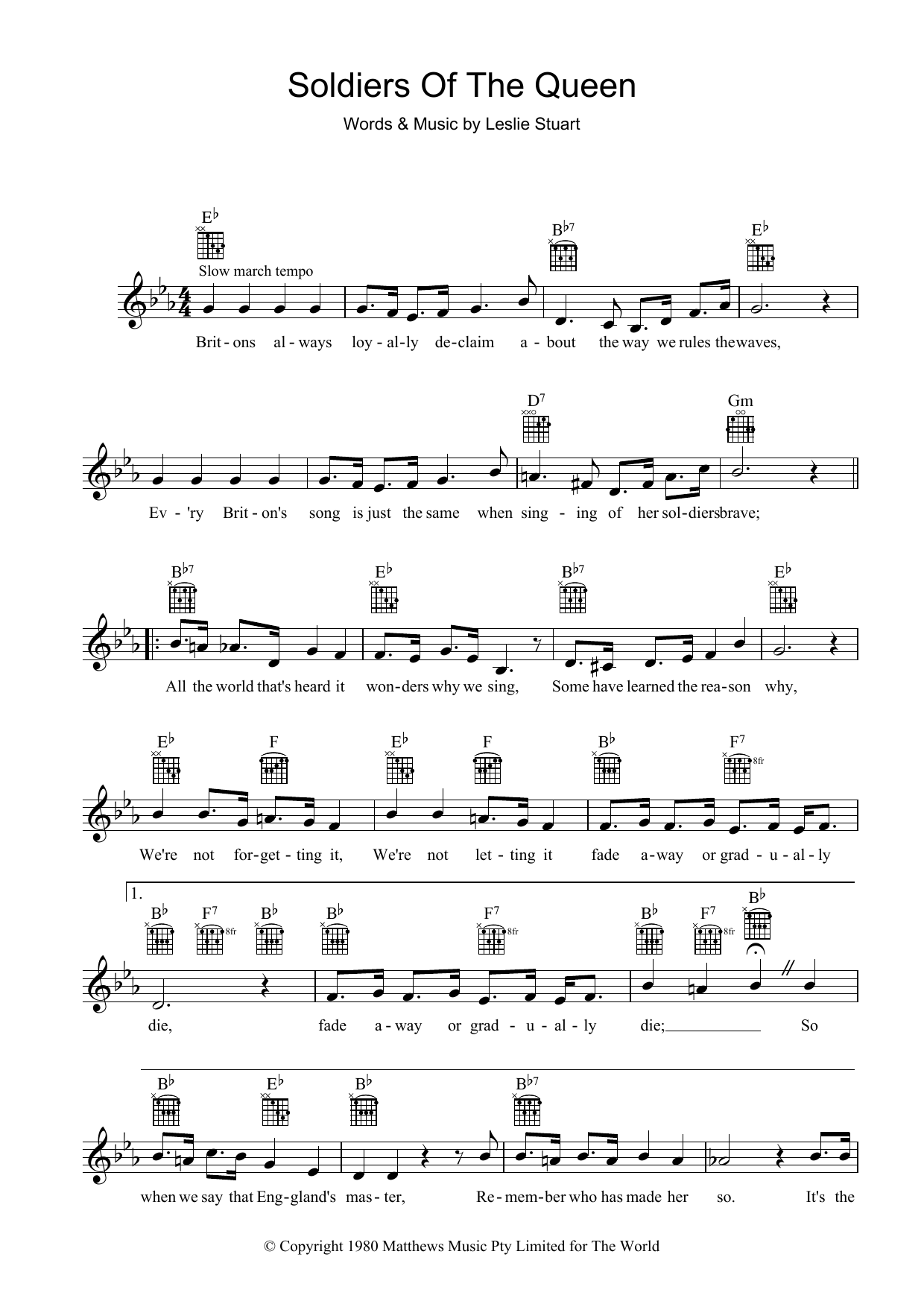 Leslie Stuart Soldiers Of The Queen Sheet Music