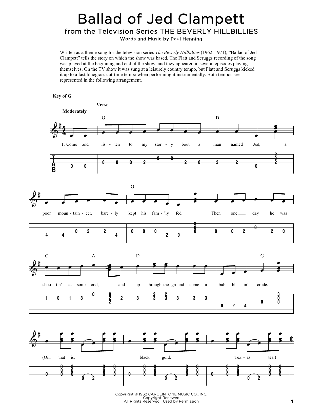 Lester Flatt & Earl Scruggs Ballad Of Jed Clampett (from The Beverly Hillbillies) (arr. Fred Sokolow) Sheet Music