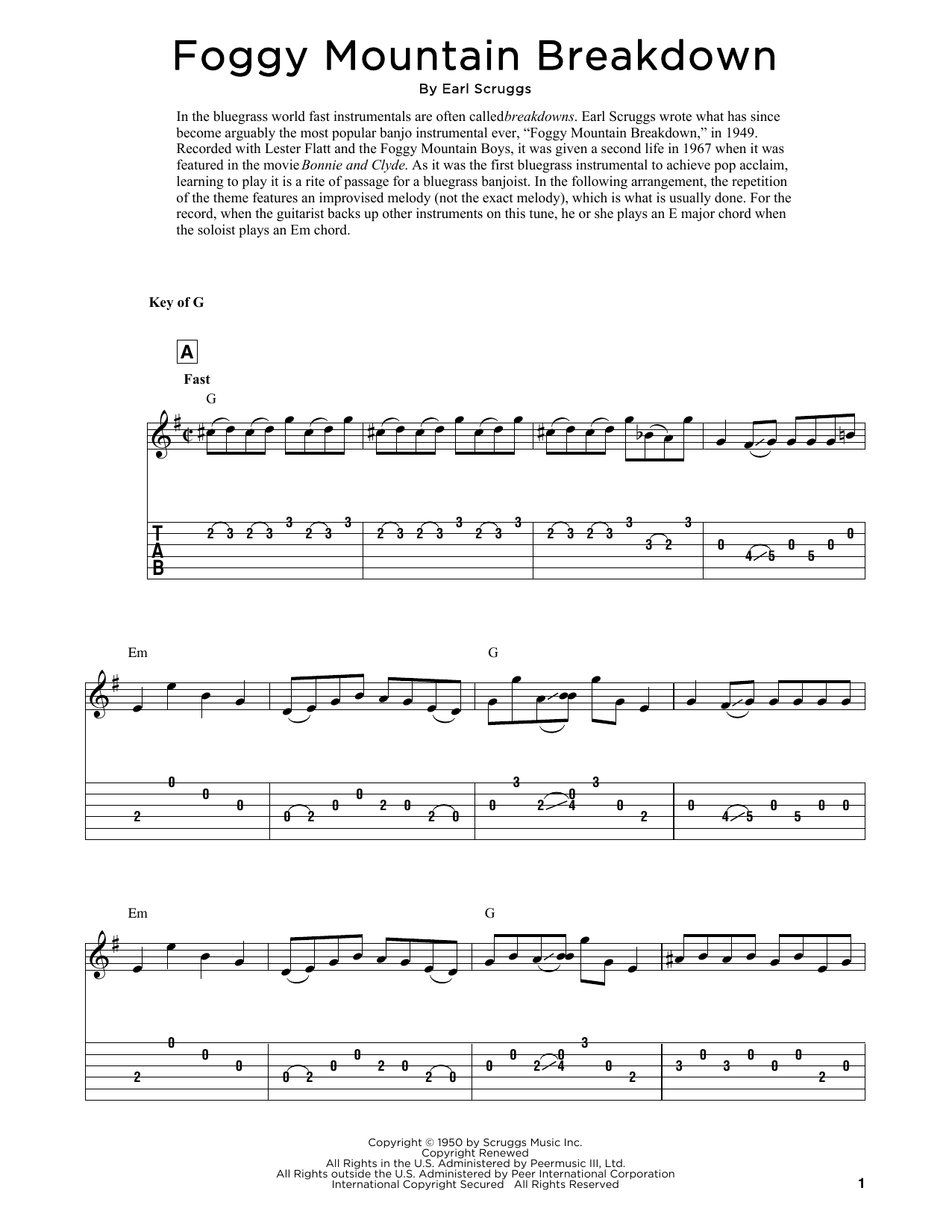 Lester Flatt & Earl Scruggs Foggy Mountain Breakdown (arr. Fred Sokolow) Sheet Music
