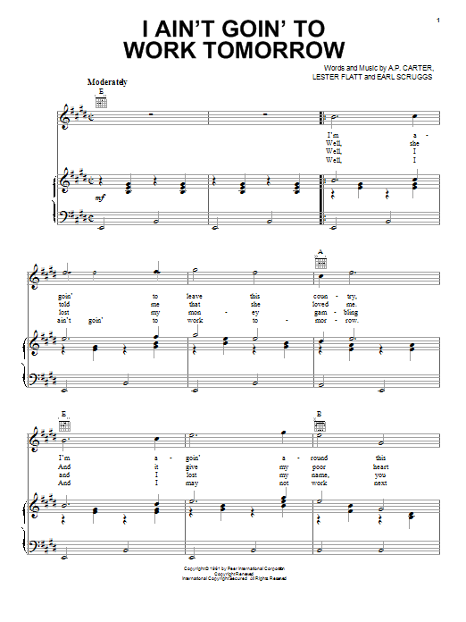 Lester Flatt I Ain't Goin' To Work Tomorrow Sheet Music