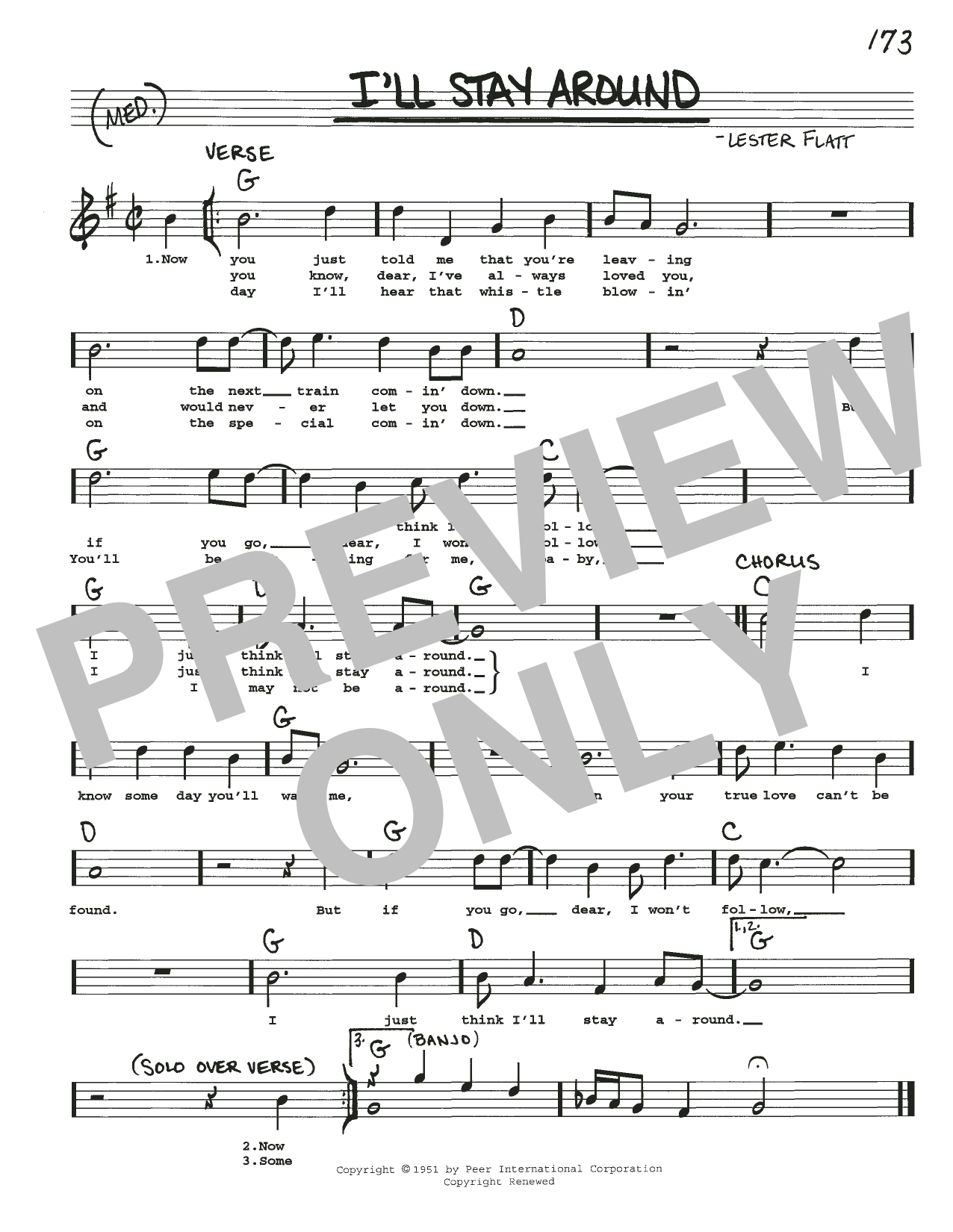 Lester Flatt I'll Stay Around Sheet Music