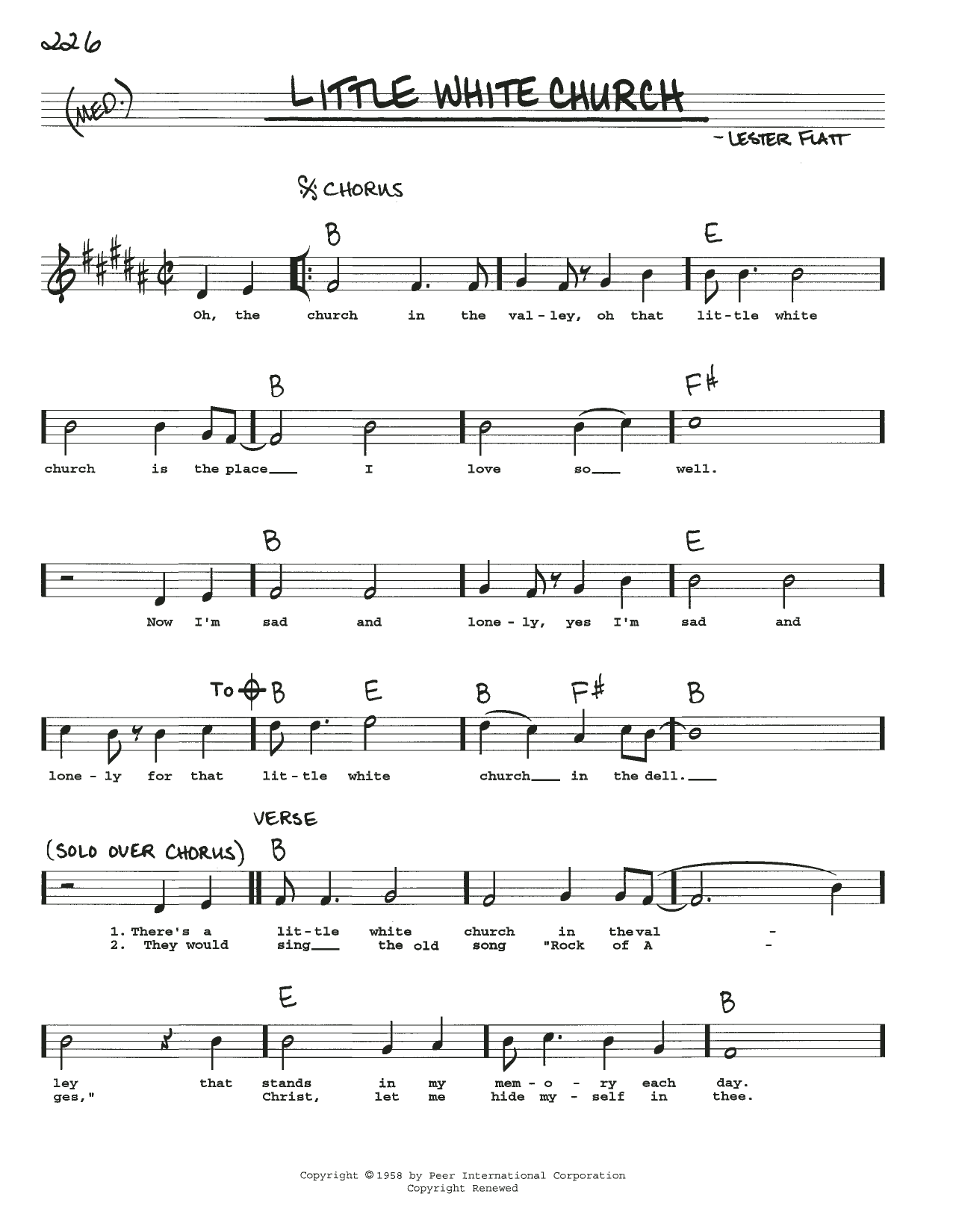Lester Flatt Little White Church Sheet Music