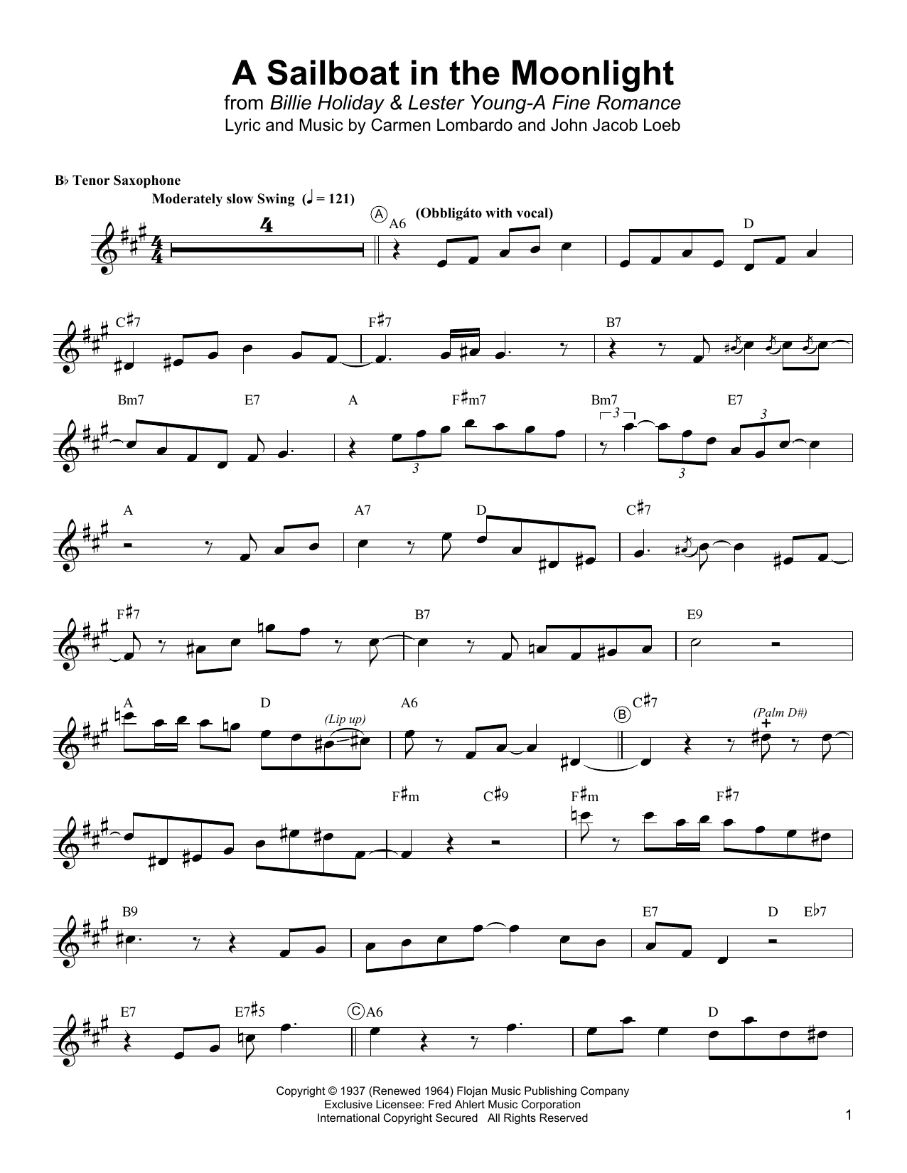 Lester Young A Sailboat In The Moonlight Sheet Music