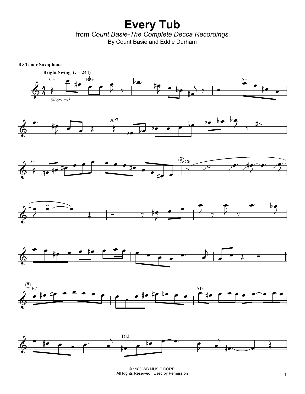 Lester Young Every Tub Sheet Music