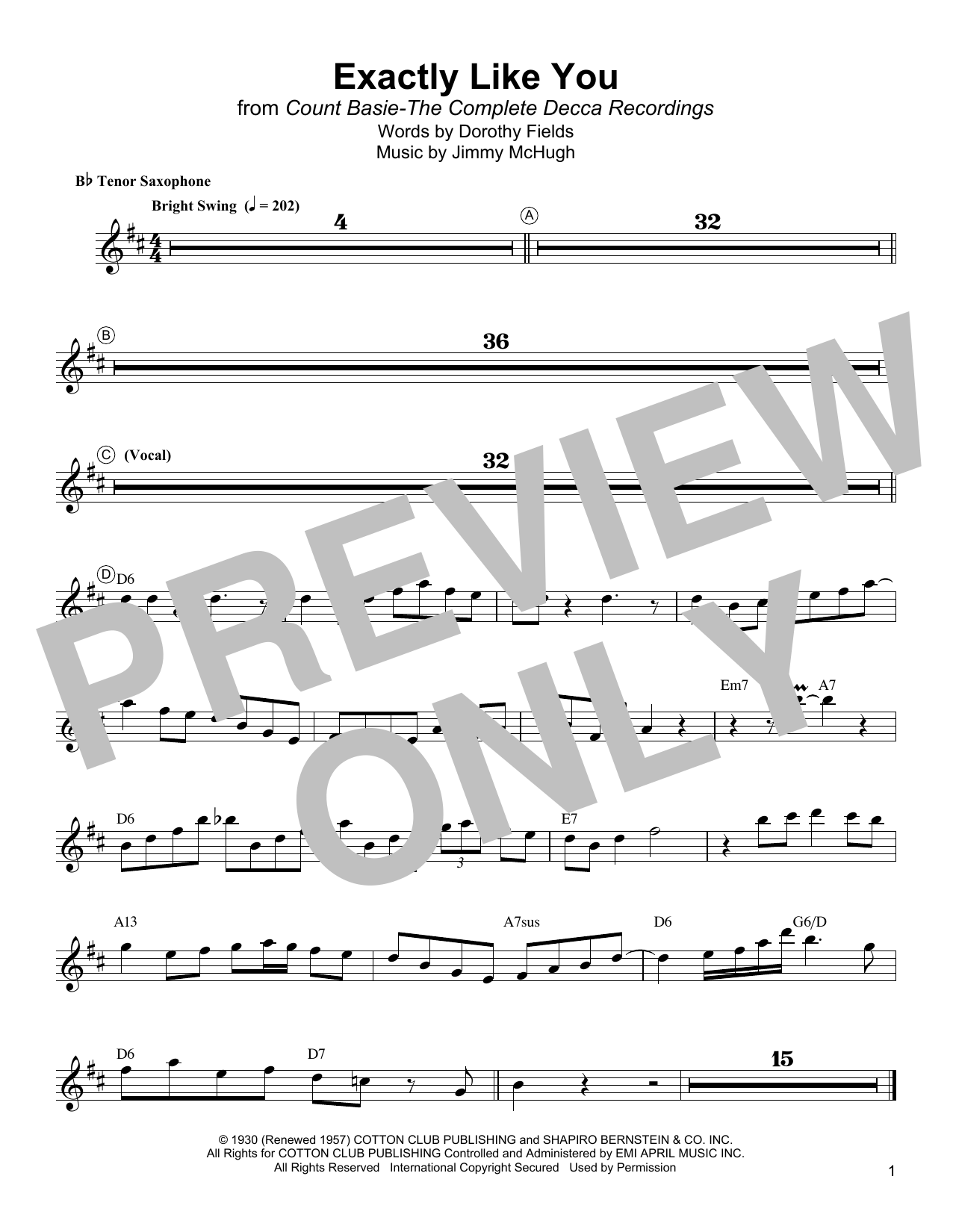 Lester Young Exactly Like You Sheet Music