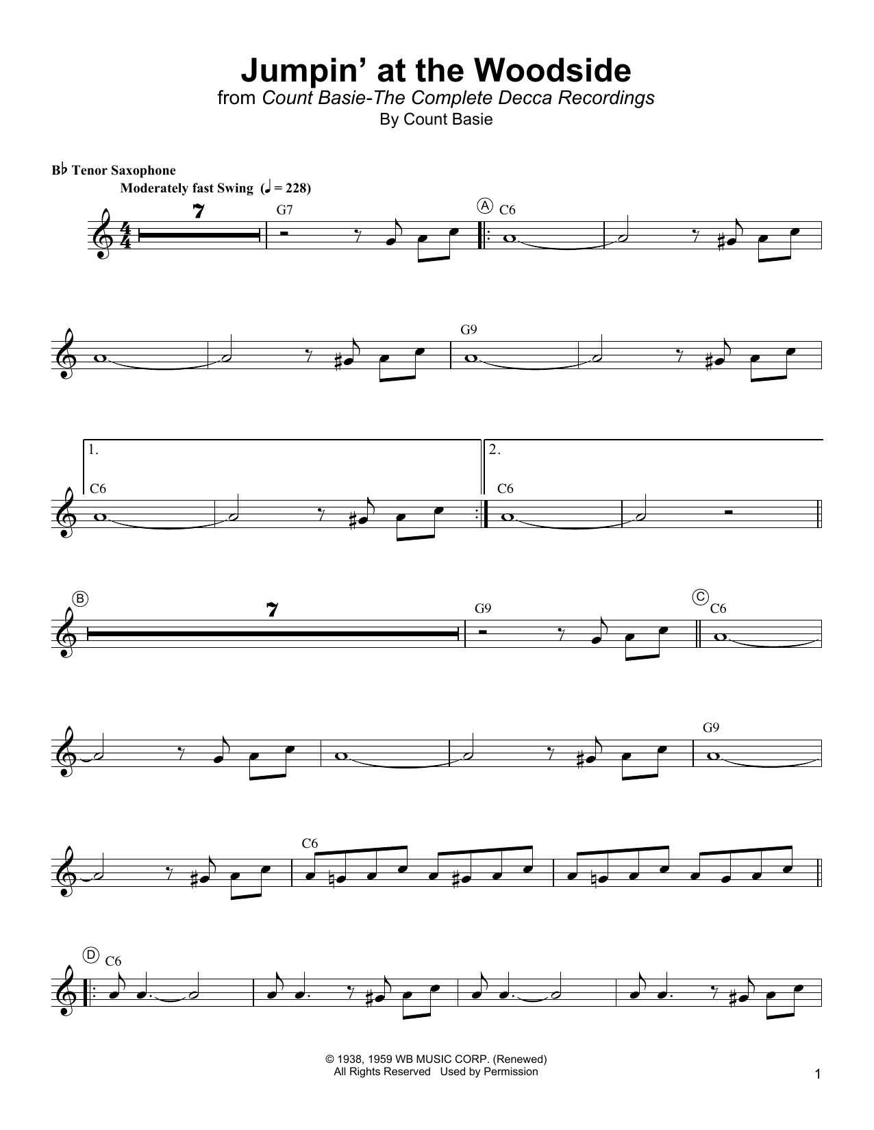 Lester Young Jumpin' At The Woodside Sheet Music