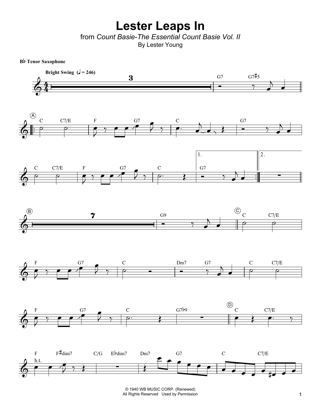 Lester Young Lester Leaps In Sheet Music