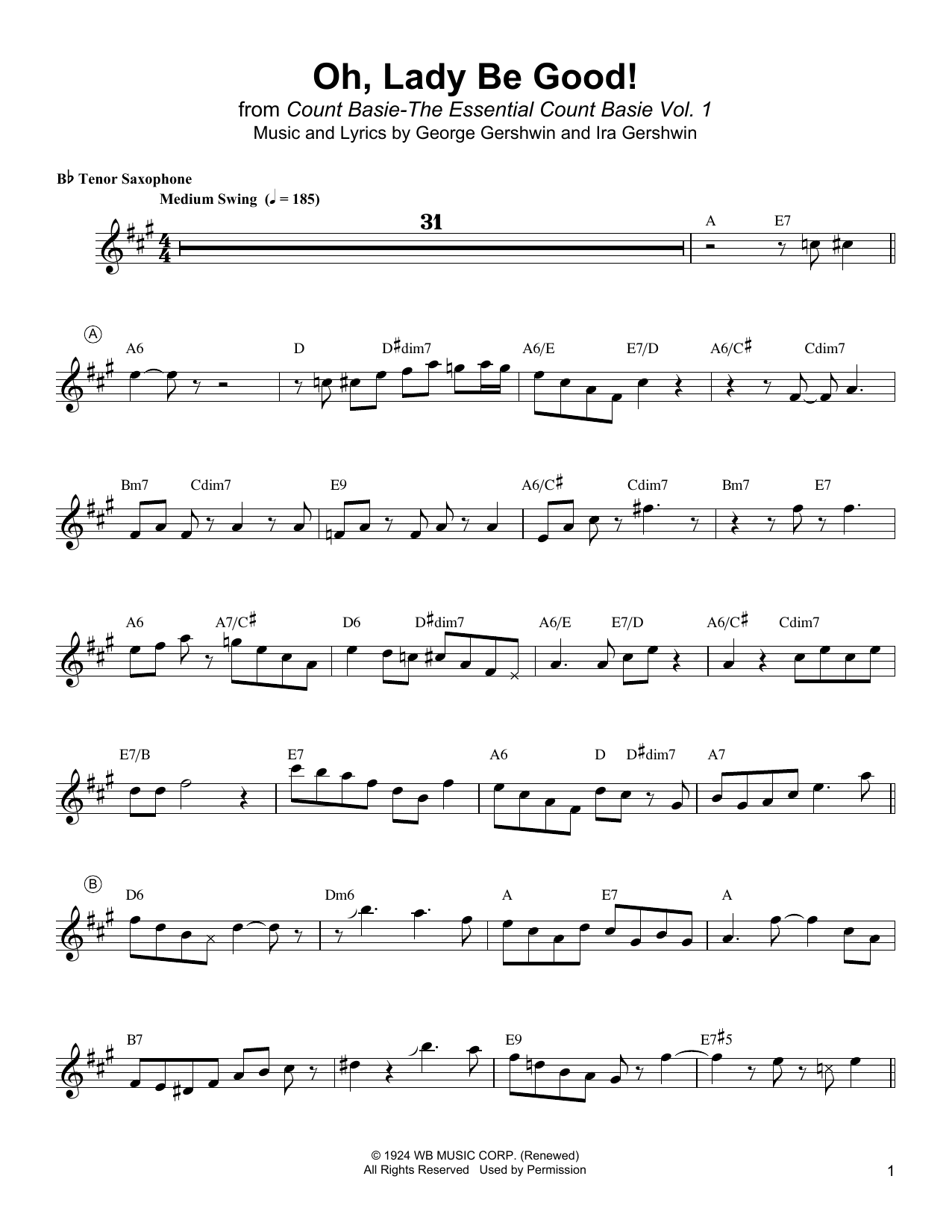 Lester Young Oh, Lady Be Good! Sheet Music