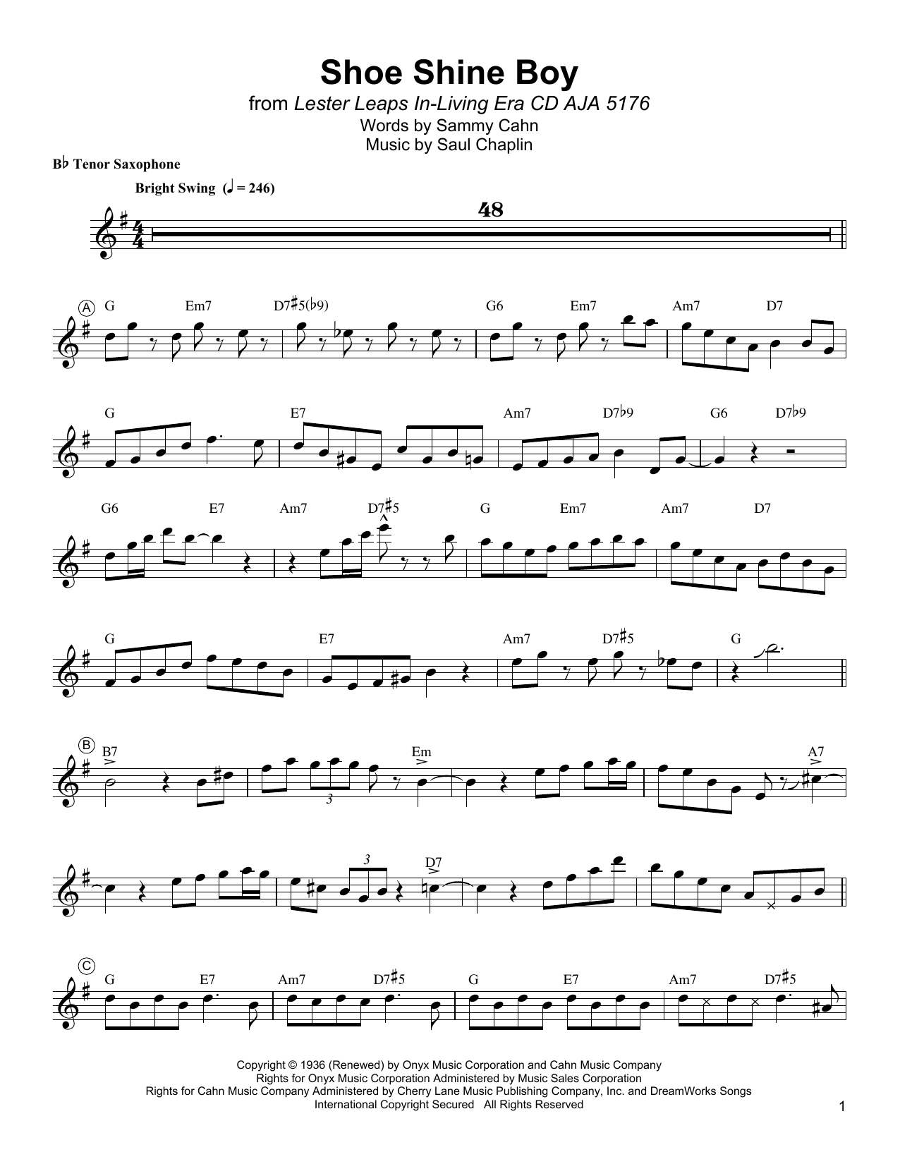 Lester Young Shoe Shine Boy Sheet Music