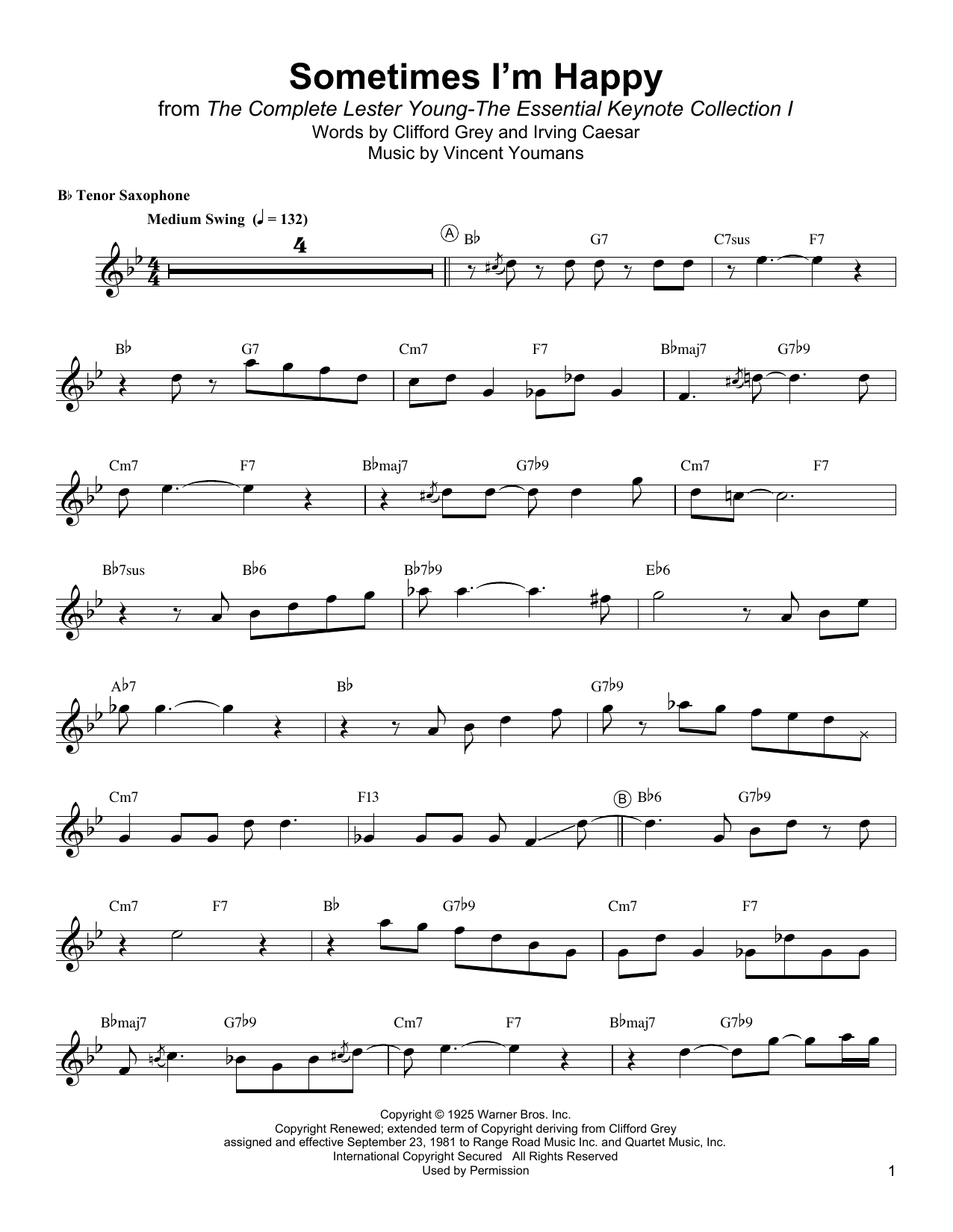 Lester Young Sometimes I'm Happy Sheet Music