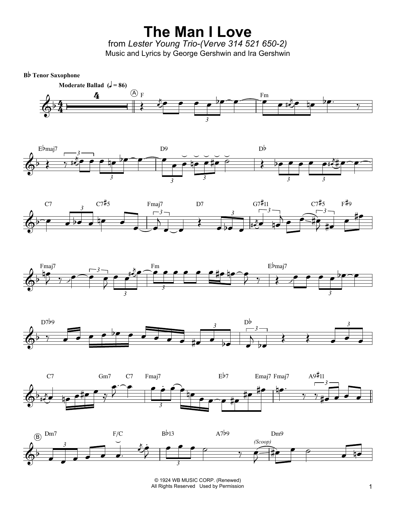 Lester Young The Man I Love Sheet Music