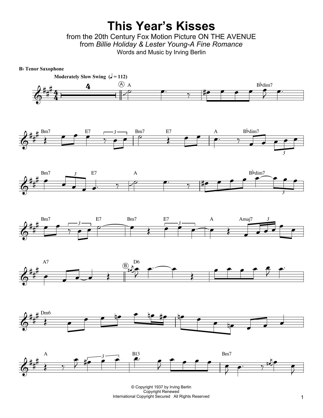 Lester Young This Year's Kisses Sheet Music