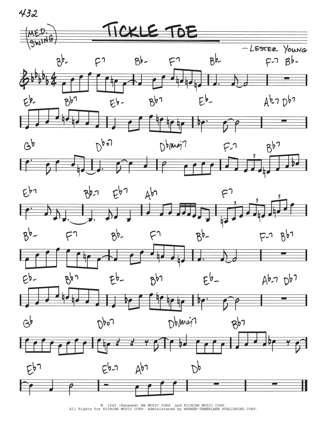 Lester Young Tickle Toe Sheet Music