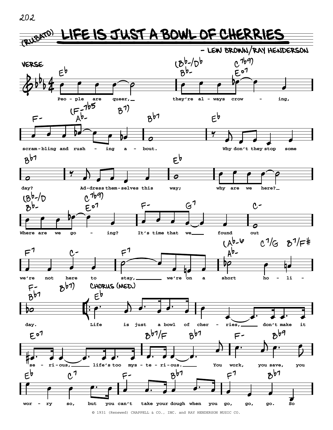 Lew Brown Life Is Just A Bowl Of Cherries (arr. Robert Rawlins) Sheet Music