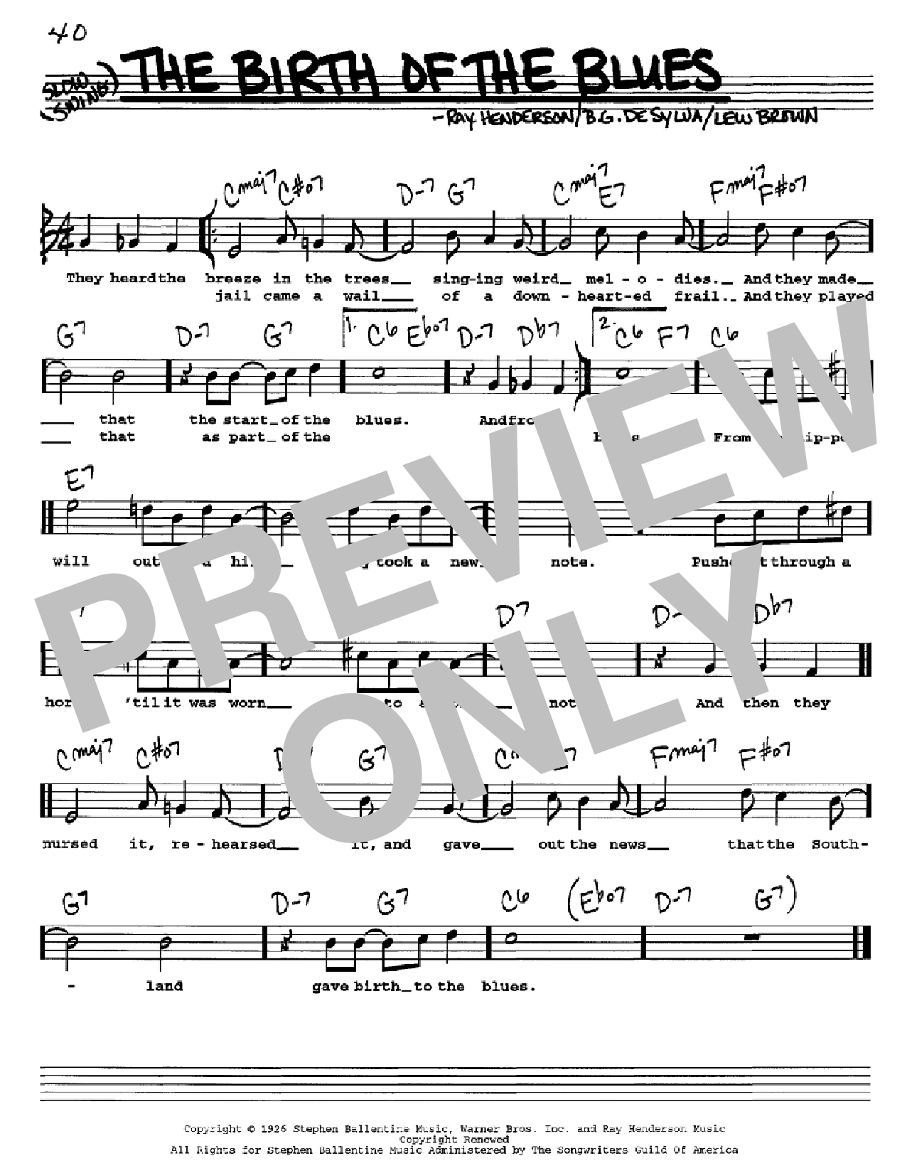 Lew Brown The Birth Of The Blues Sheet Music