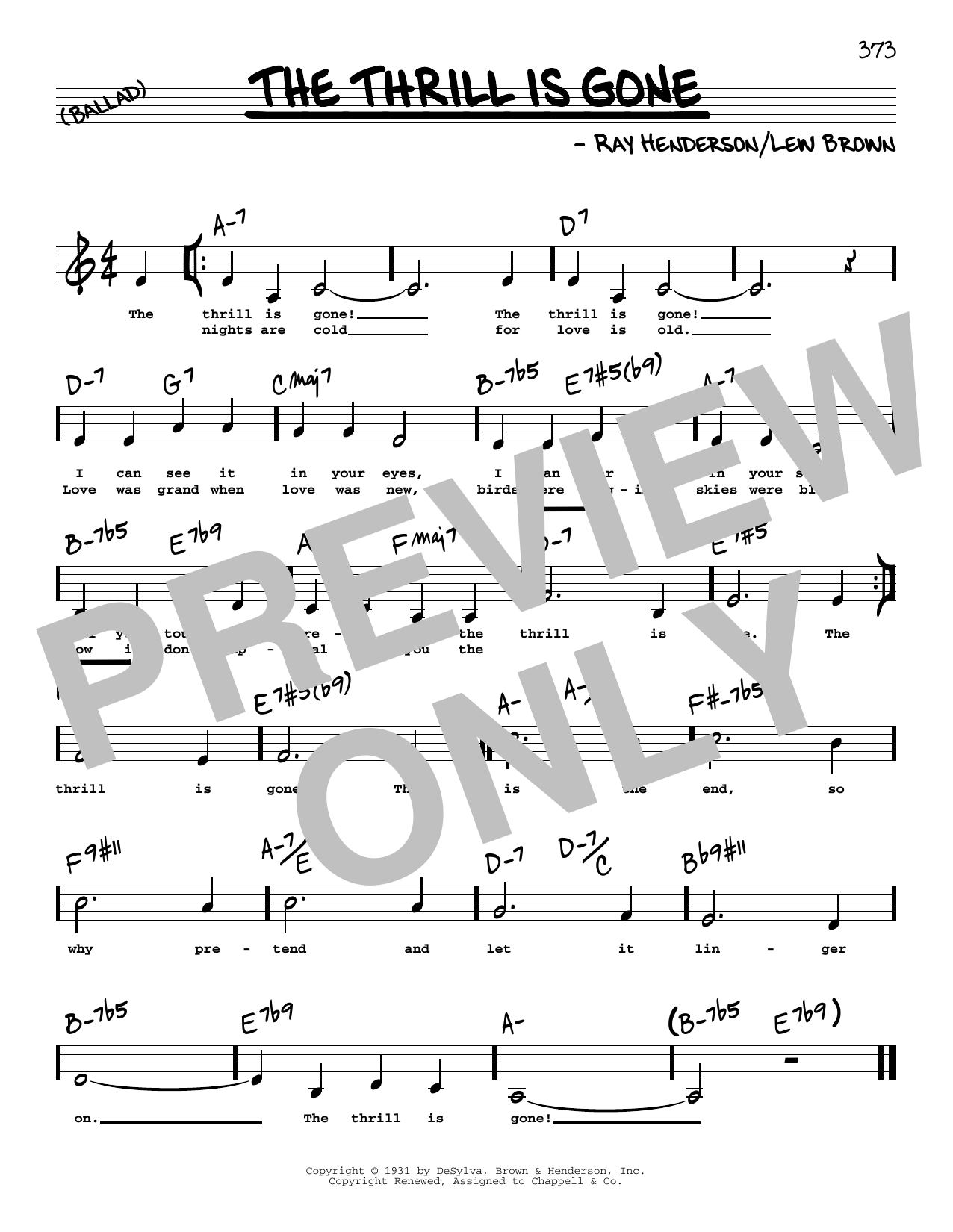Lew Brown The Thrill Is Gone (Low Voice) Sheet Music