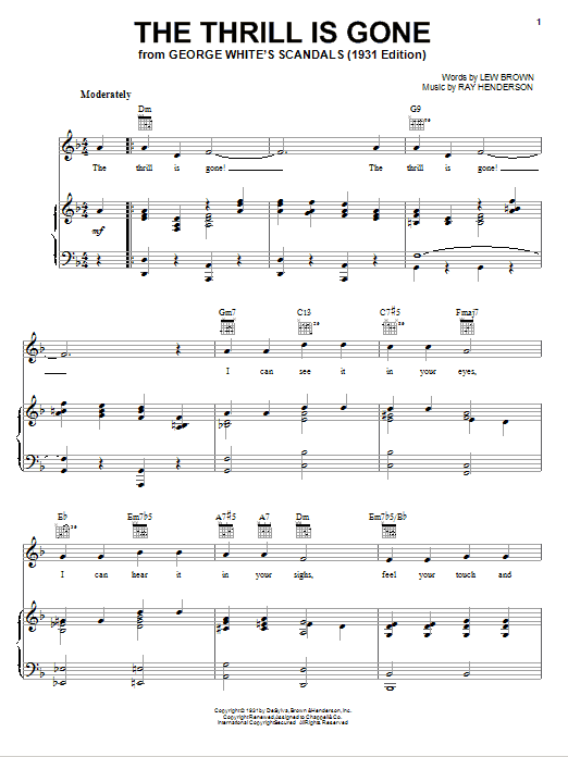 Lew Brown The Thrill Is Gone Sheet Music