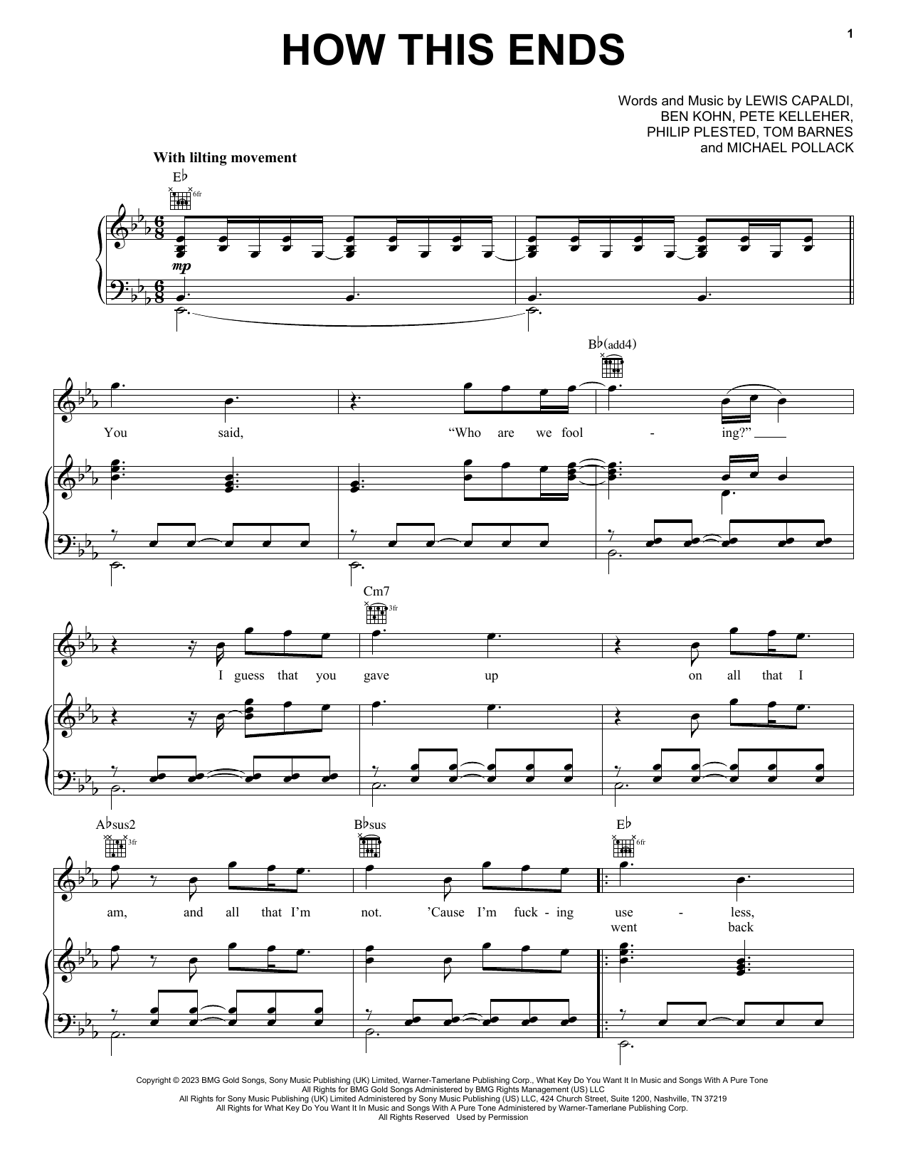 Lewis Capaldi How This Ends Sheet Music