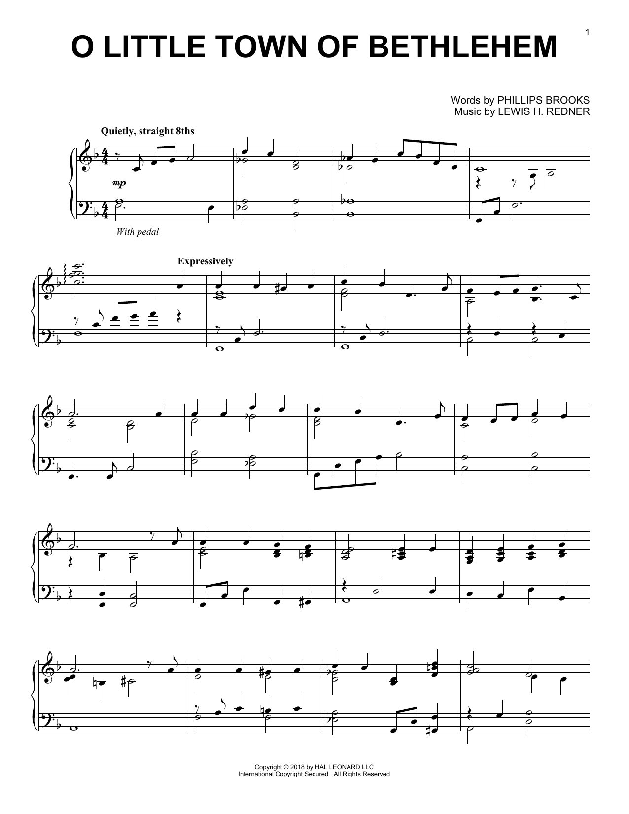 Lewis H. Redner O Little Town Of Bethlehem [Jazz version] Sheet Music