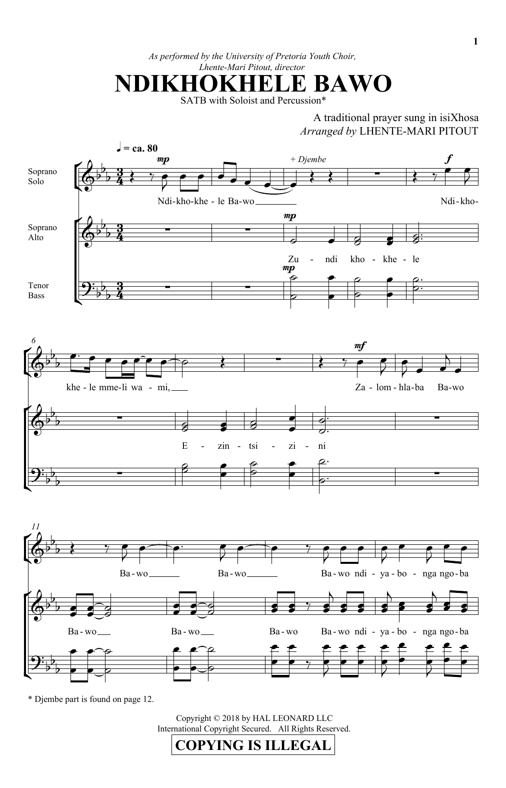 Lhente-Mari Pitout Ndikhokhele Bawo Sheet Music