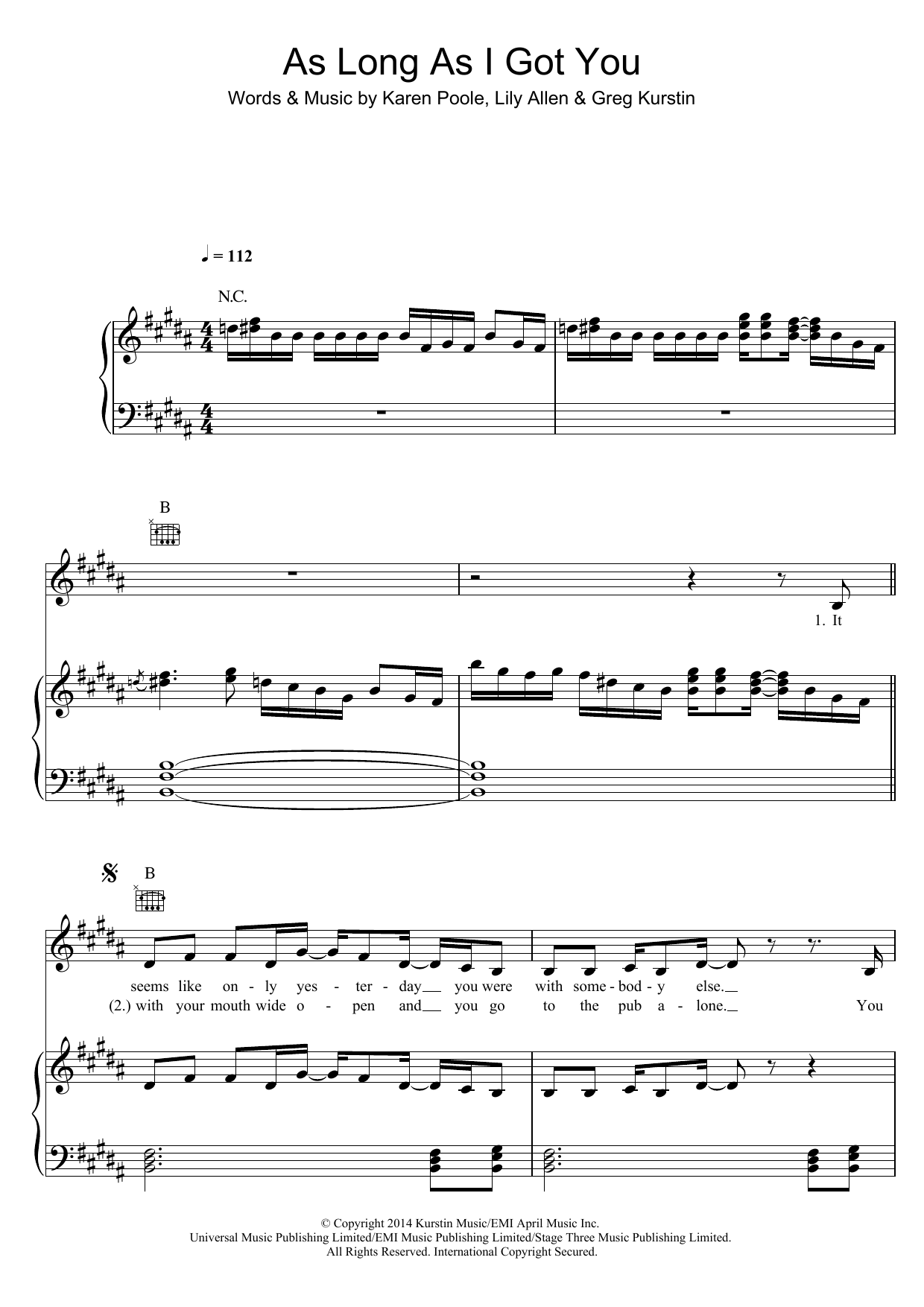 Lily Allen As Long As I Got You Sheet Music