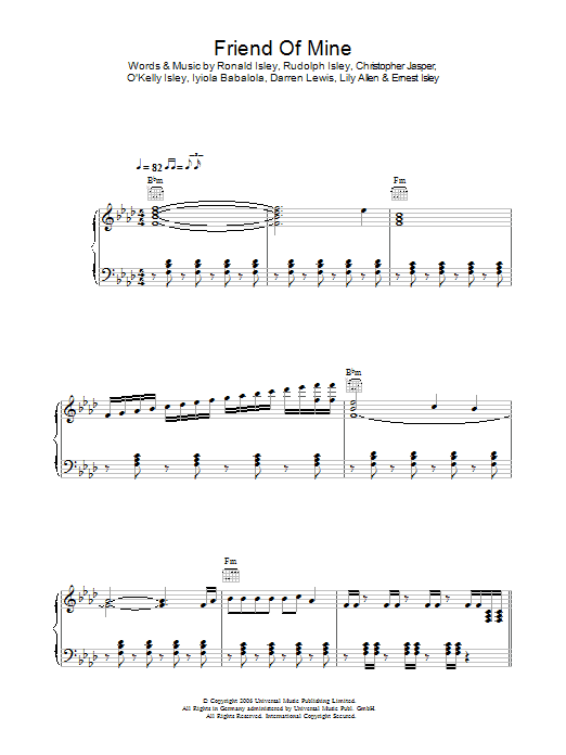 Lily Allen Friend Of Mine Sheet Music