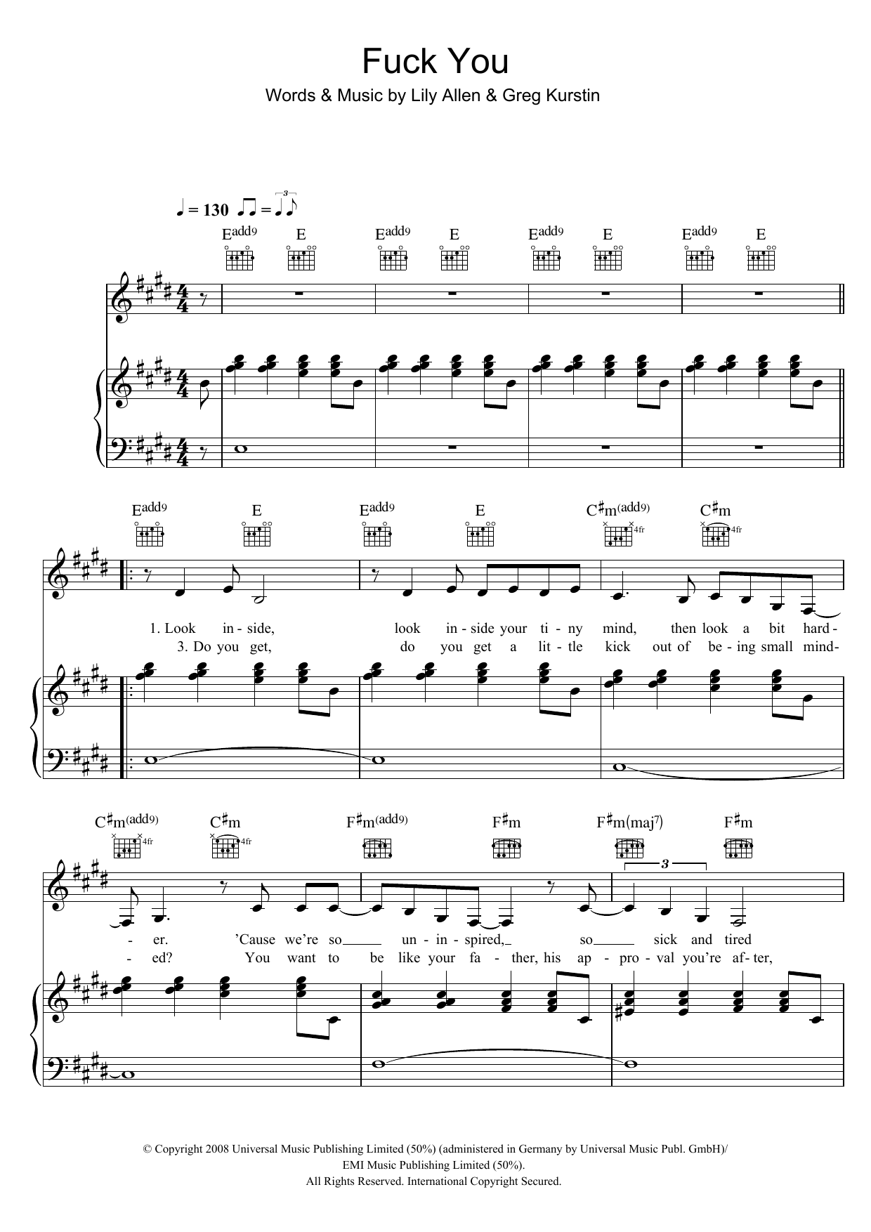 Lily Allen Fuck You Sheet Music