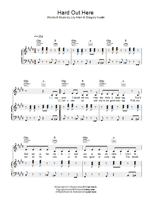 Lily Allen Hard Out Here Sheet Music